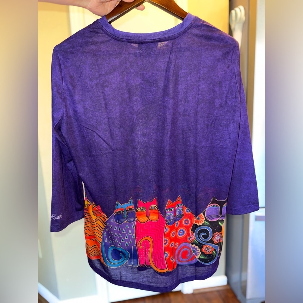 Laurel Burch Cat Art Top XXL Purple Colorful Whimsical 2015 Deadstock NWT - Picture 6 of 13
